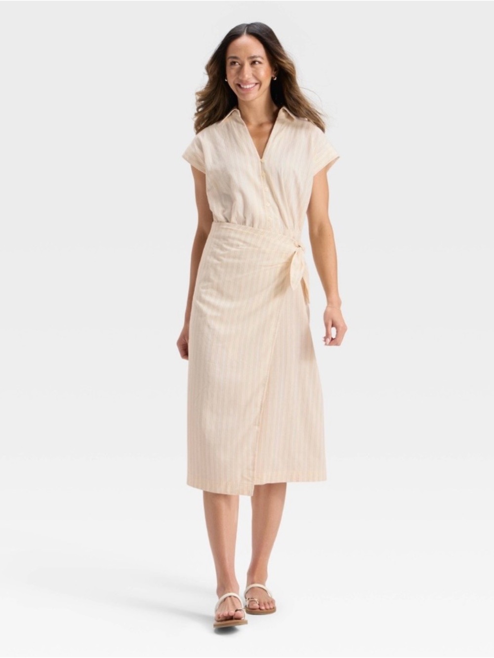 Universal Thread Cream and Tan Striped Shirt Dress